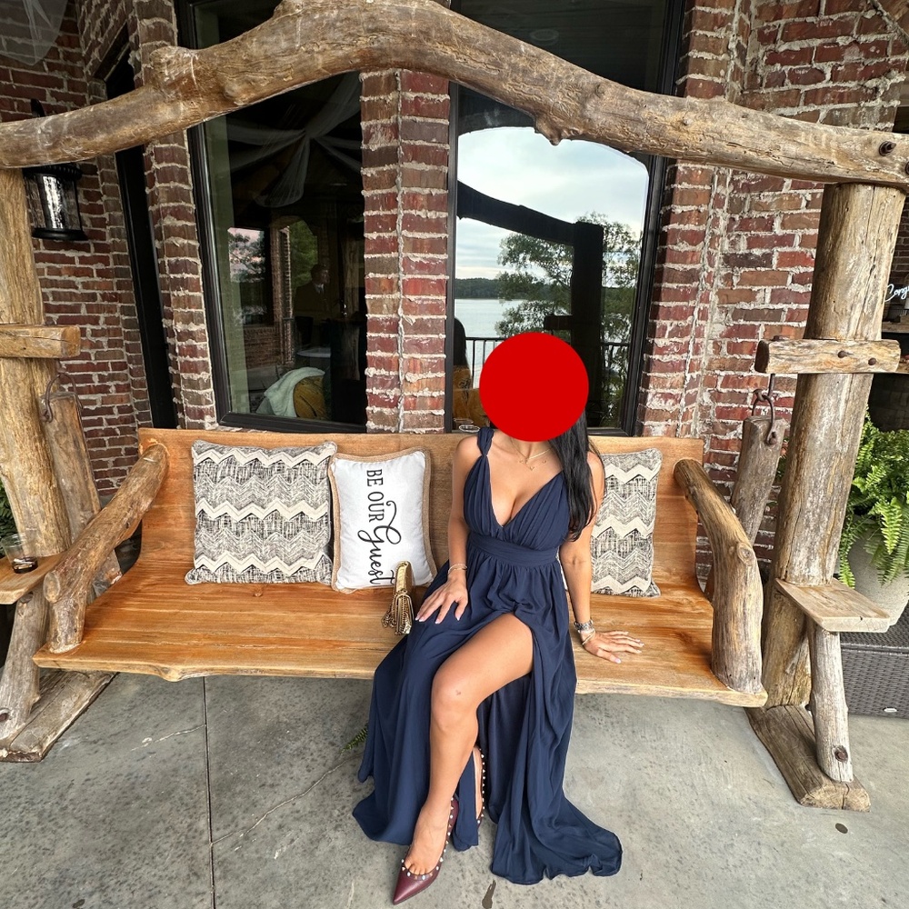 Blue Navy Dress Chiffon  Size 4 For Wedding/ Party Long Elegant/  Formal